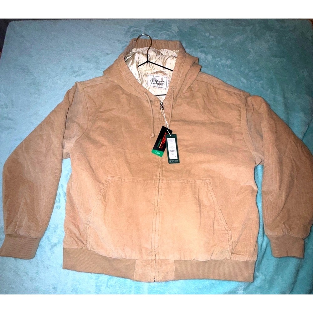 Alpine Design Women L NEW Sandy Clay Corduroy Quilted Jacket Full Zip Hoodie